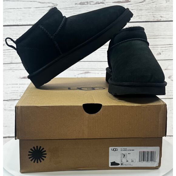 UGG Classic Ultra Mini Boots Black Suede Women’s Size 7 – New With Box - Picture 7 of 13